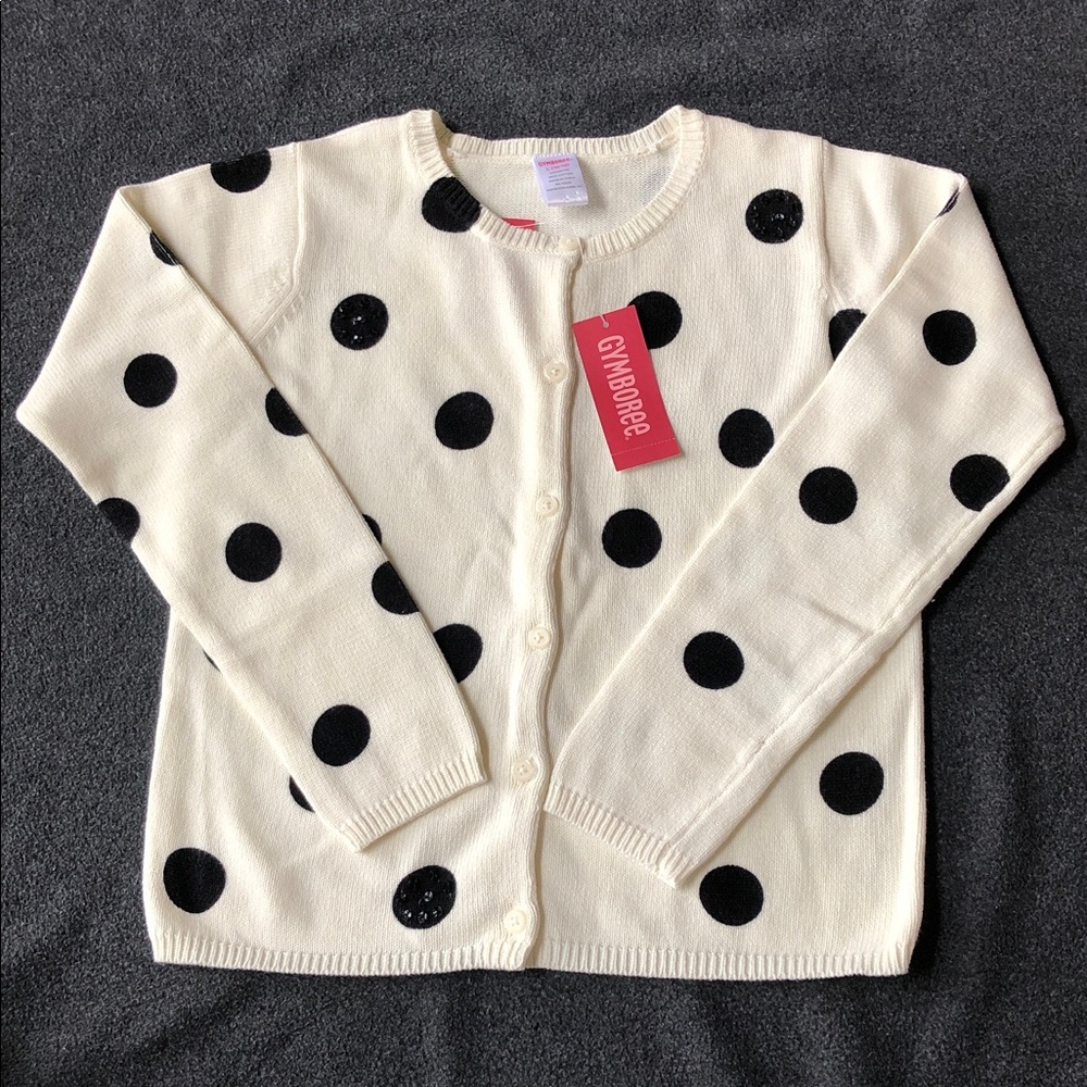 Gymboree Girls 100% Cotton Cream With Black Polka Dots Cardigan Size L 10-12